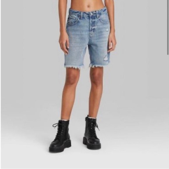 Wild Fable Jean Bermuda Shorts Size 0 High Rise Raw Hem Denim NWT - Picture 5 of 16